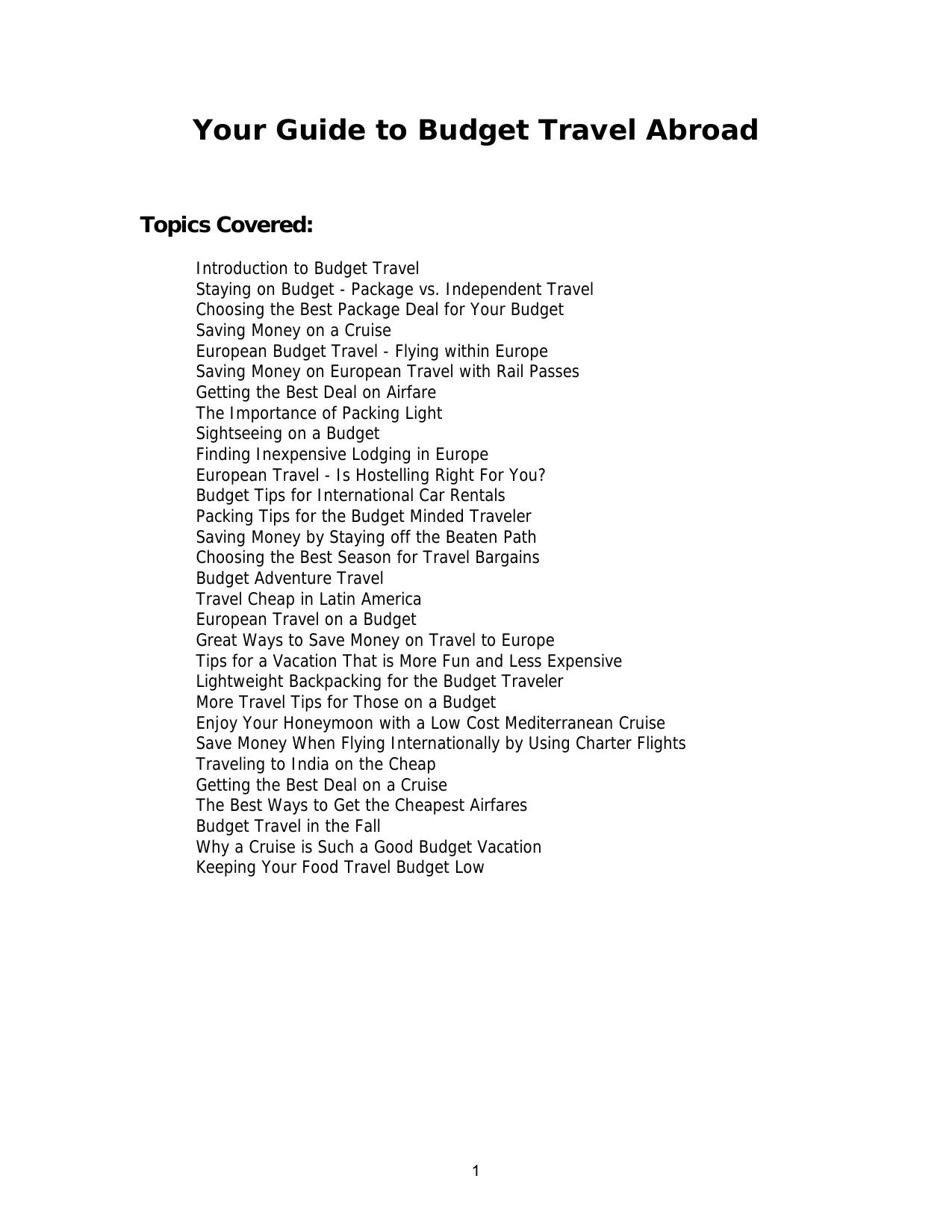 A Guide To Budget Travel